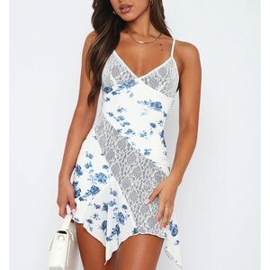 White and Blue Floral Lace Dress